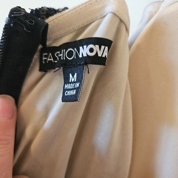 Fashion Nova ArtDeco Sequined Black Mesh Gown  Off-Shoulder Mermaid silhouette M - Picture 5 of 8